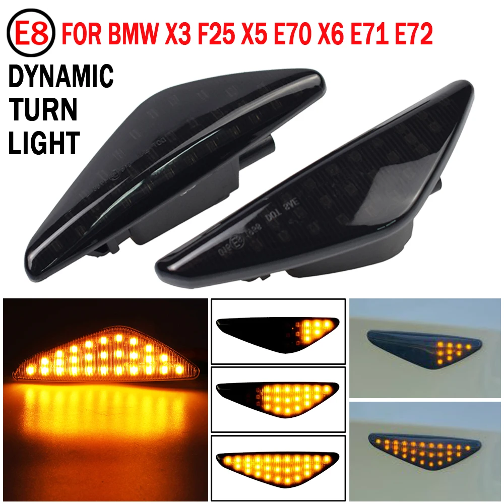 LED Dynamic Side Marker Turn Signal Blinker Flowing Water Blinker Flashing Light For BMW X3 F25 X5 E70 X6 E71 E72 2007-2014