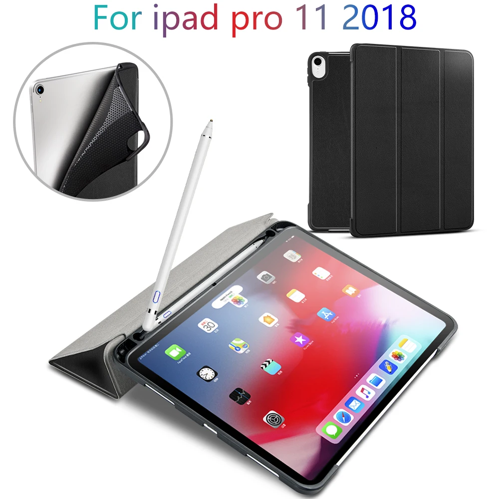 Capa inteligente para ipad pro 11 2018, capa com suporte de caneta, tpu macio, 11 polegadas, 2018