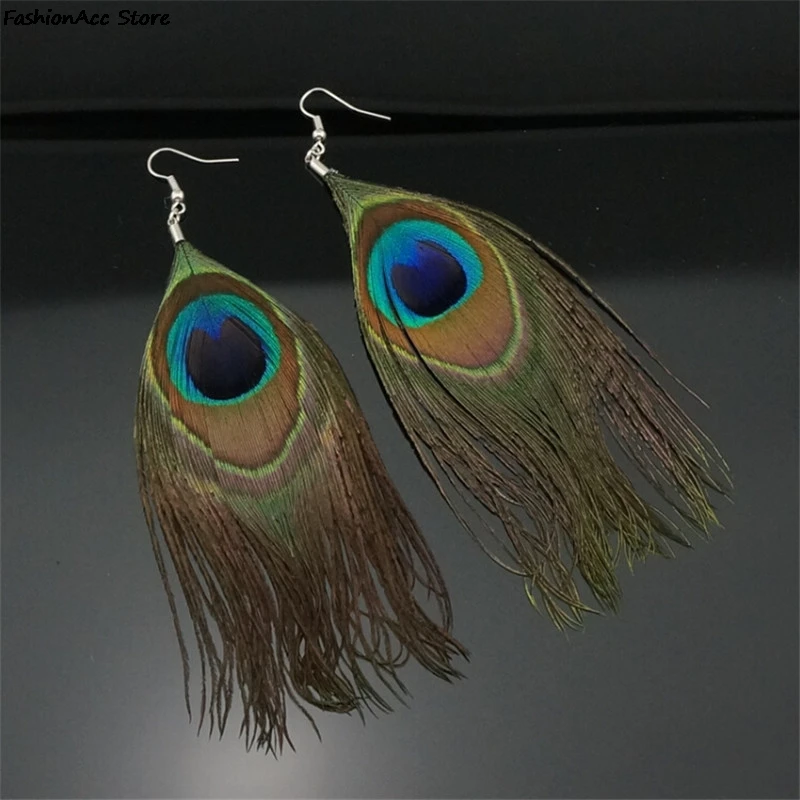 1 Pair Long Design Statement Crystal Peacock Feather Drop Earrings For Women Bijoux