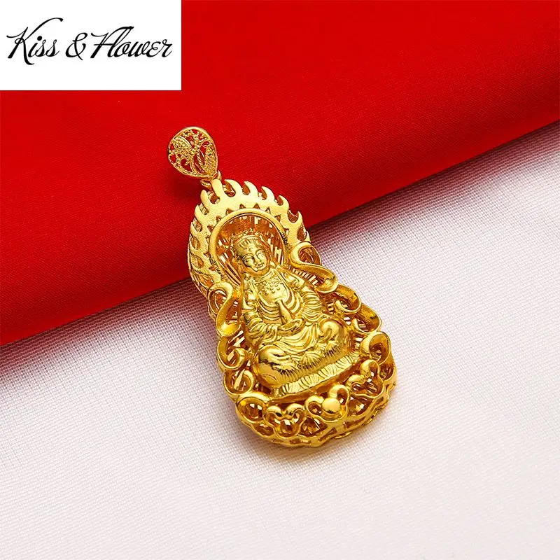 

KISS&FLOWER Vintage Flame Guanyin Gold Necklace Pendant Charm For Men Women Birthday Wedding Party Christmas Mother Gifts PD63