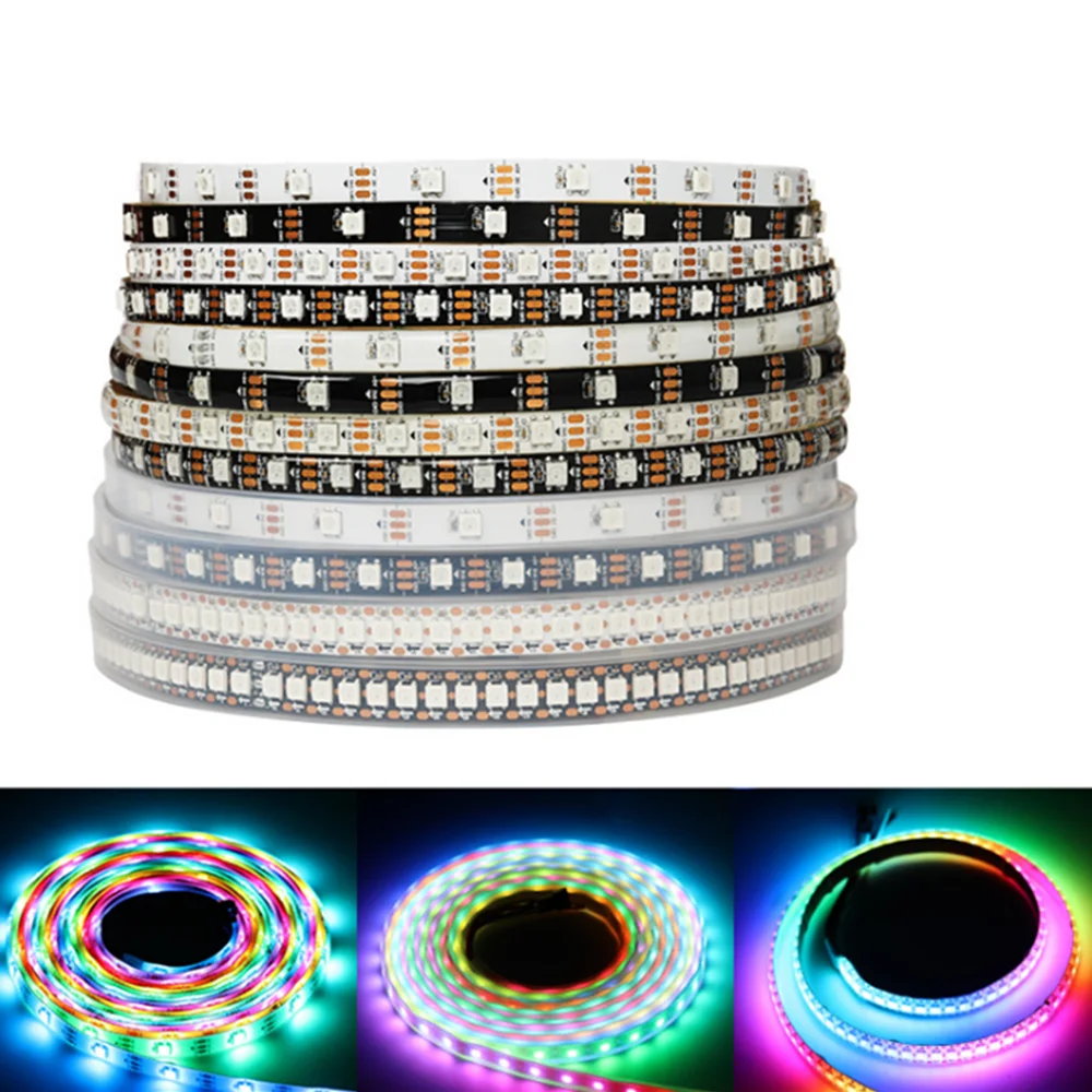 

1/5m WS2812B LED strip 30/60/96/144 leds/m 2812 Pixels RGB full color WS2812 IC Black/White PCB IP30/65/67 5V