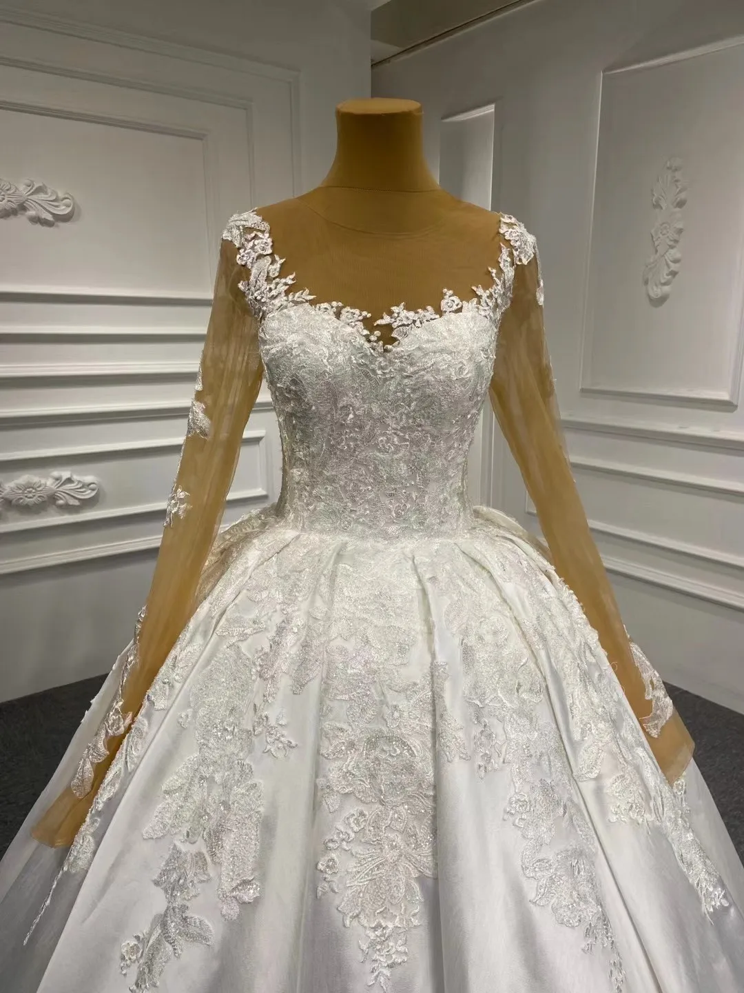 Rsm coleção 2021 turco frisado cristal cetim vestidos de casamento dubai árabe manga longa vestidos noiva vestido oriente médio w