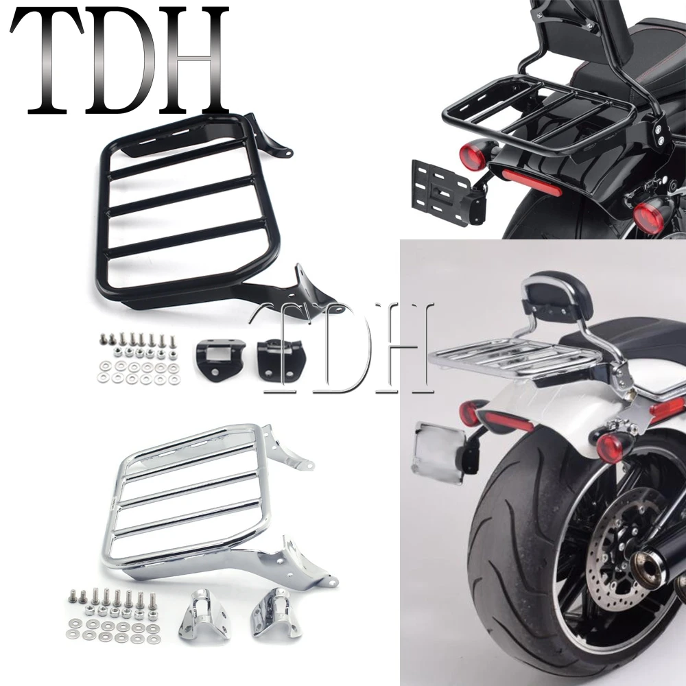 

For Harley FLFB FLFBS FXBR FXBRS 2018 2019 2020 2021 Black/Chrome Luggage Rack Motorcycle Rear Cargo Rack Docking Hardware Kit