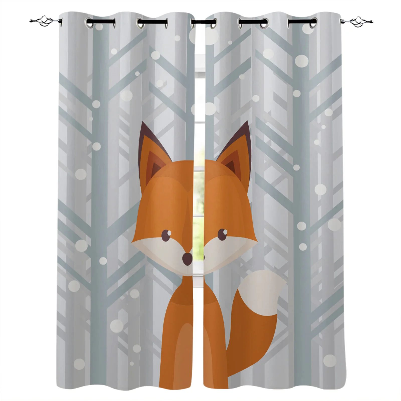 

Winter Snowing Forest Cartoon Fox Bedroom Modern Window Curtain for Living Room Decoration Curtains Home Textile Drapes