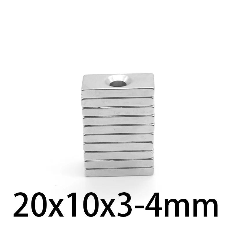 5-100 pcs 20x10x3-4 mm block ndfeb neodymium magnet 20*10*3-4 n35 super powerful permanent magnets 20x10x3 hole 4