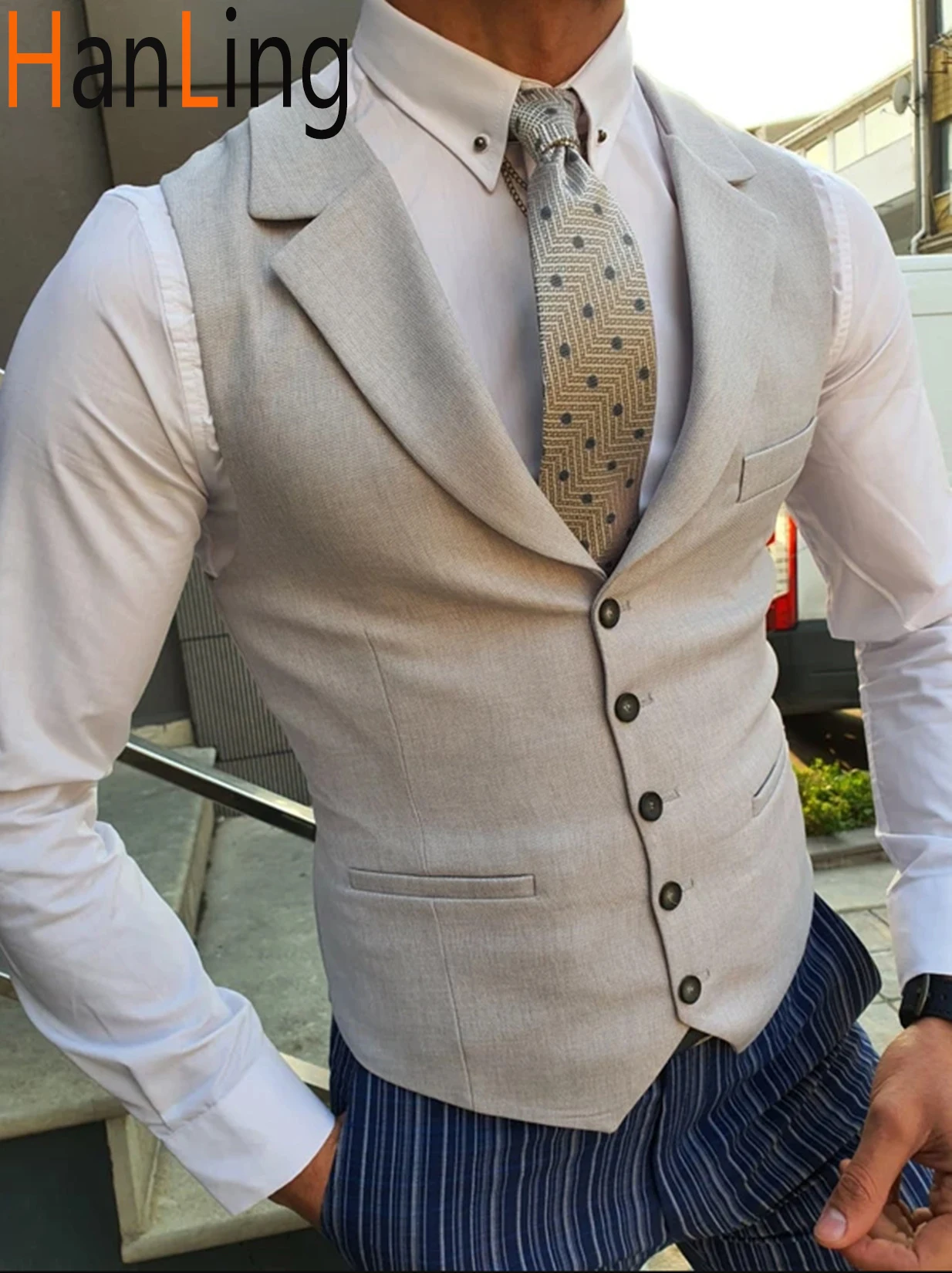 Herren Business Benutzerdefinierte Kragen Licht Slim Fit Anzug Weste Hochzeit Weste