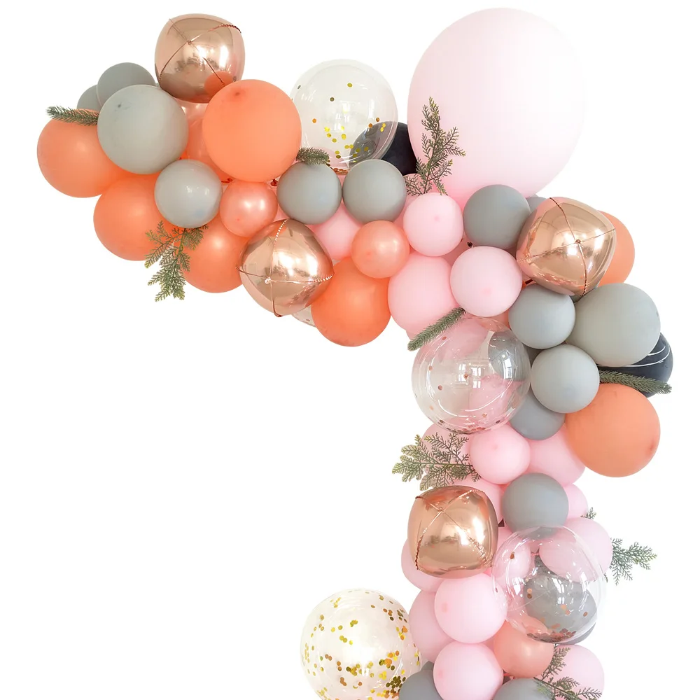 127 pcs  Pink Grey Peach Latex Balloons Confetti Foil Mixed size Colors Balloons Set with Chritmas Leaves for Parties Backdrop