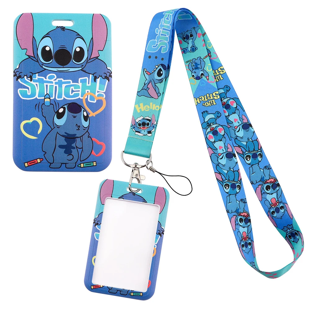 YQ775 Blue Alien Stitch Lanyard ID Campus Bank Card Holder Cute Badge Holder Cartoon Phone Strap Keychain Neck Strap Lasso Gift