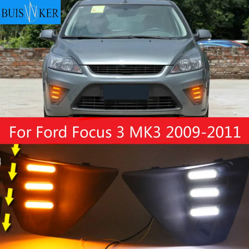 

LED Fog Lamp Cover With Yellow Turning Signal Functions For Ford Focus 3 MK3 2009-2011 Daytime Running Light for Focus DRL