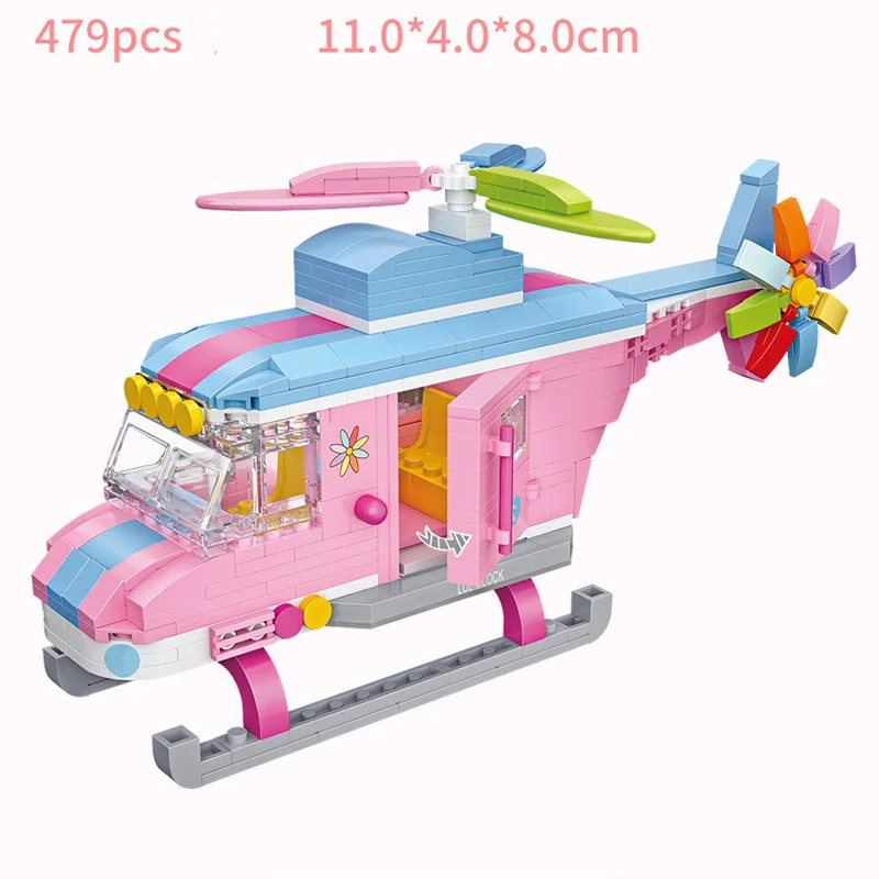 

Lovely Pink Helicopter Mini Block City Vehicle Model Building Bricks Educational Assemble Educational Toys For Children Gift