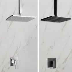 In Wall Concealed Bathroom Shower Faucet Top Mount Ceiling Arm Big Panel Rain Shower Head Bath Mixer Hot Cold Water Shower Set