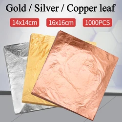 Imitation Gold Leaf Paper Gold Foil Sheets Gilding Copper Aluminum Leaf for Arts Crafts Gilded Home Decoration 1000PCS 14CM&16CM