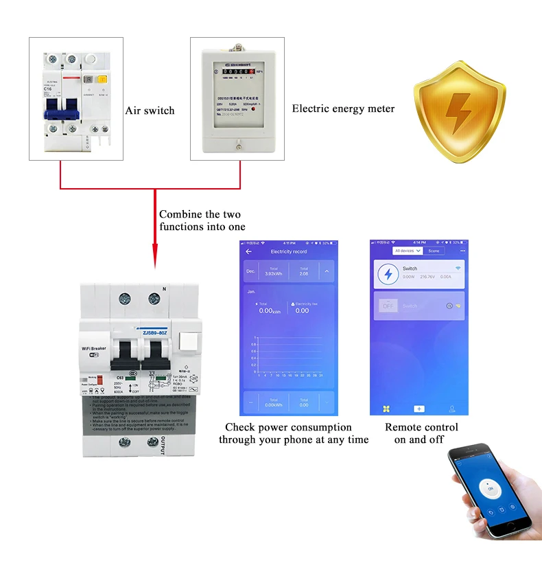 Imagem -03 - Ewelink Rcbo 2p Wifi Disjuntor Monitoramento de Energia Proteção contra Vazamento Disjuntor Inteligente Alexa Ifttt Compatível Controle Lan