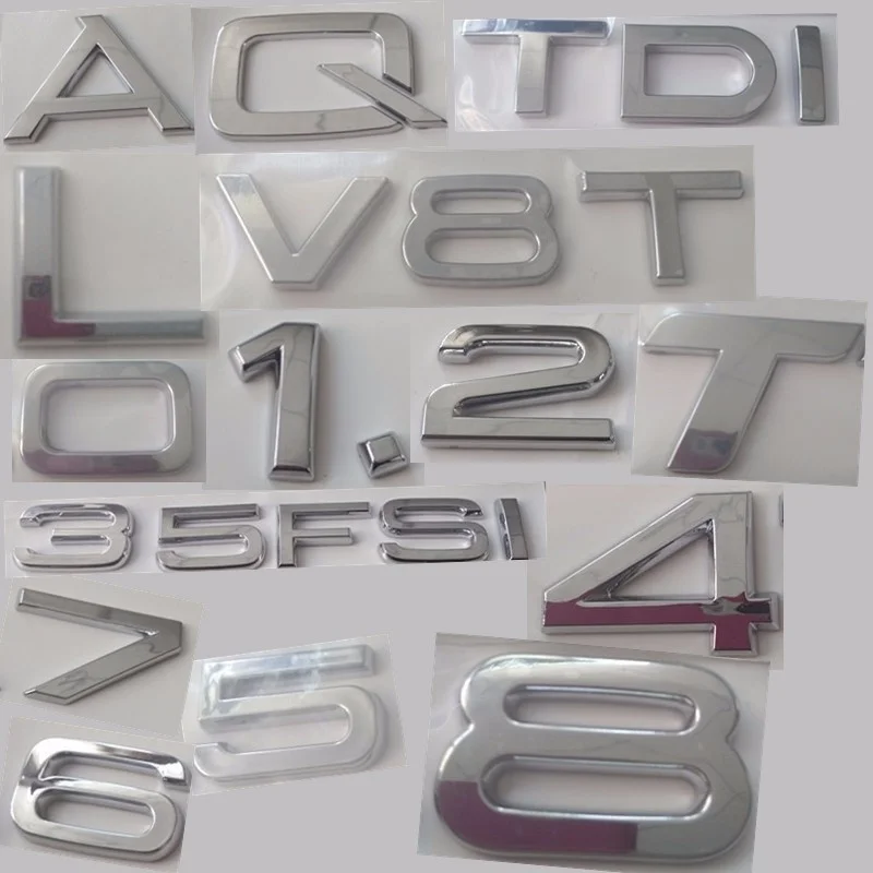 Chrome Numer Good Quality 0 1 2 3 4 5 6 7 8 And Letter A D F I L S Q T Mark For Audi A3 A5   Car Replacement Decal Trunk Badge