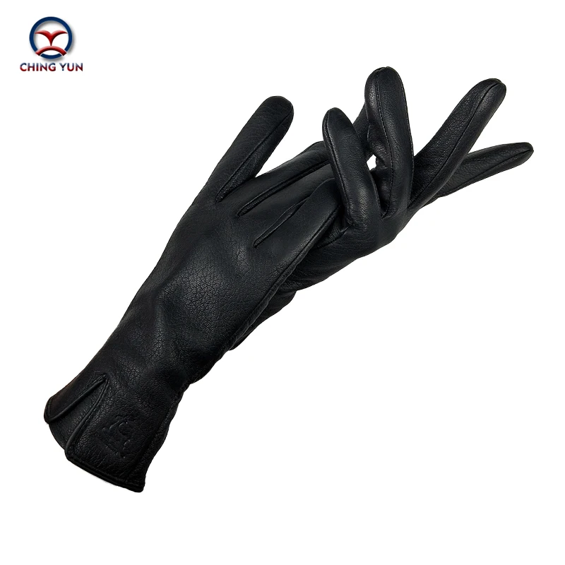 CHINGYUN New Women's Gloves Genuine Leather gloves Winter Woman 70% wool knit lining V-shaped wrist design leather gloves women