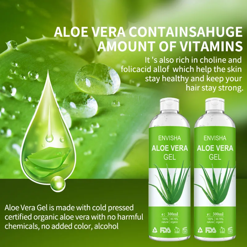 ENVISHA Gel D'aloe Vera Apaisant Hydratant Acide Hyaluronique Soleil Réparateur pour les Soins De La Peau Crème pour Le Visage Antiprurigineux