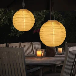 Lanterne solaire LED ronde suspendue en Nylon, 12 pouces, imperméable, décoration d'extérieur, jardin, fournitures de vacances