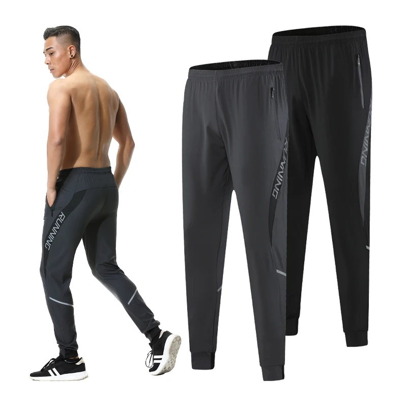 Mens Sport Pant Zipper Pockets Training Bodybuilding Trouser Quick Dry Fitness Running Long Pants Letter Printing Gym Sweatpants