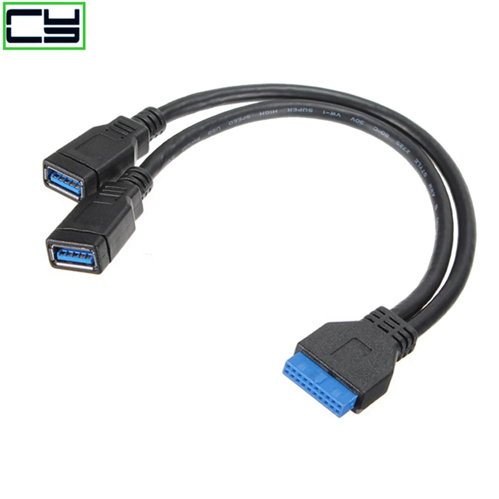 Placa base USB 3,0 macho a USB 3,0 hembra de 20 pines, 0,3 M, Cable para PC, carcasa de ordenador, 2 puertos USB3.0 a placa base, cabezal de 20 pines