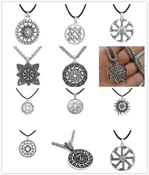 Antiquing Slavic Kolovrat Symbol Amulet Pendant Necklace Men Viking Rune Wheel Pagan Jewelry