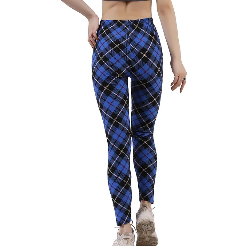 INDJXND allenamento donna Leggings a vita alta Fitness Push Up pantaloni da palestra Patchwork Push Up Plaid stampato fondo alla caviglia abbigliamento