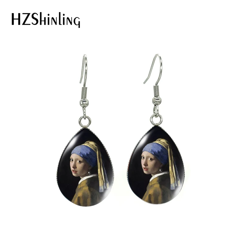 New Tear drop Earrings VanGogh Painting Starry Night Klimt Kiss World Paintings Glass Cabochon Jewelry