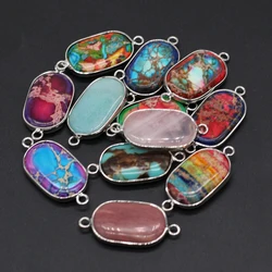 1PC Natural Emperor Stone Charm Crystal Double Hole Connector Rectangle Rose Quartz Pendant for Bracelet Necklace Jewelry Making