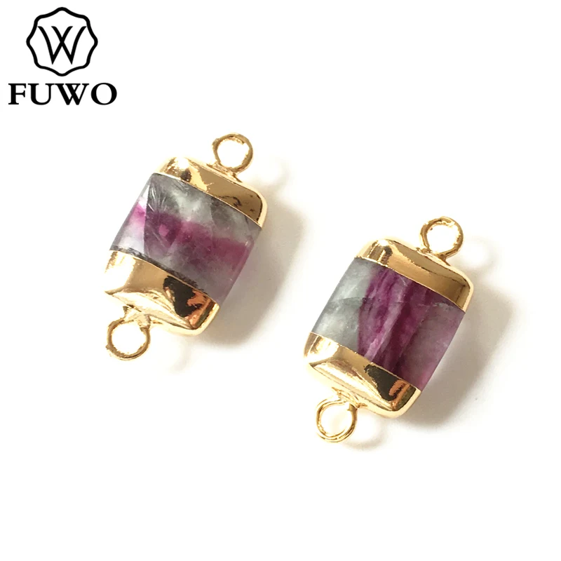 FUWO Natural Fluorite Connecter Pendant With Gold Brass Plated Polished Geometric Design Semi Precious Jewelry Wholesale PD329