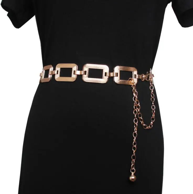 Women\'s runway fashion geometric metal chain Cummerbunds female Dress Corsets Waistband Belts decoration narrow belt R3170