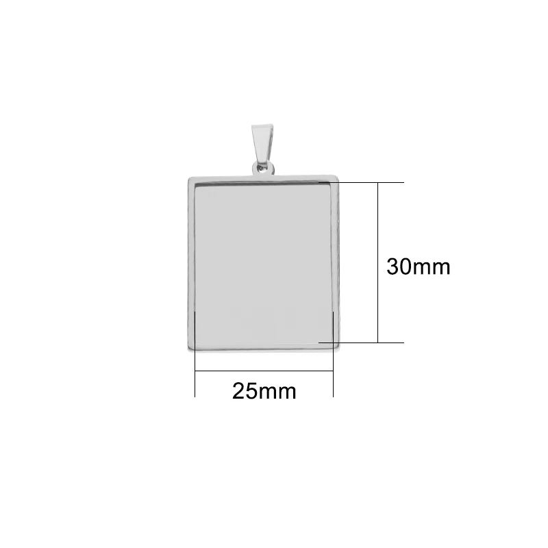 2 Stuks Rvs 25X30Mm Innerlijke Rechthoek Blank Bezel Tray Met Loop Hanger Base Voor Diy Sieraden maken Ketting Accessoires