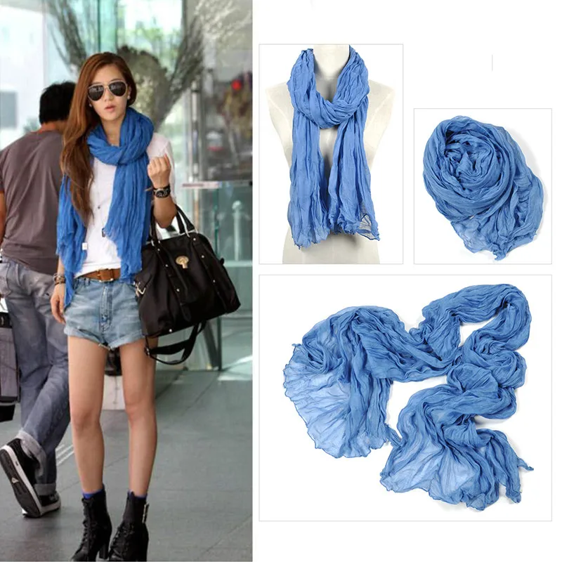 Candy Color Pleated Scarf Women 165*52cm Solid Long Shawl Autumn Winter Scarves for Women