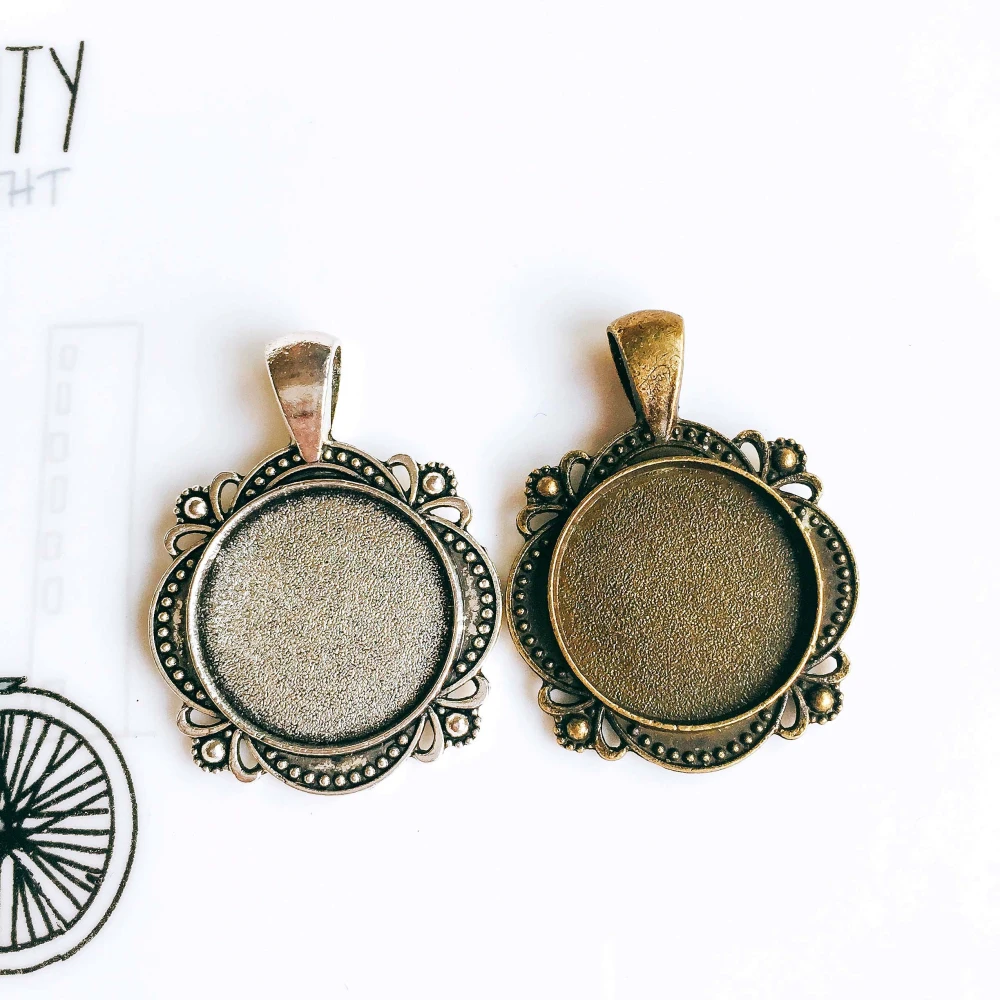 5pcs/lot 20mm Necklace Pendant Setting Antique Bronze Silver Color Cabochon Blank Base Supplies for Jewelry Finding T100