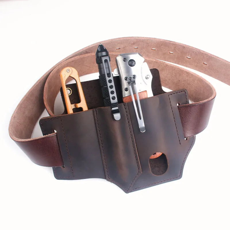 EDC Outdoor Genuine Leather Coin Purse Tool Knife Pocket Multitools Holder Organizer Belt Pouch Hunt Tactical Coin Bags