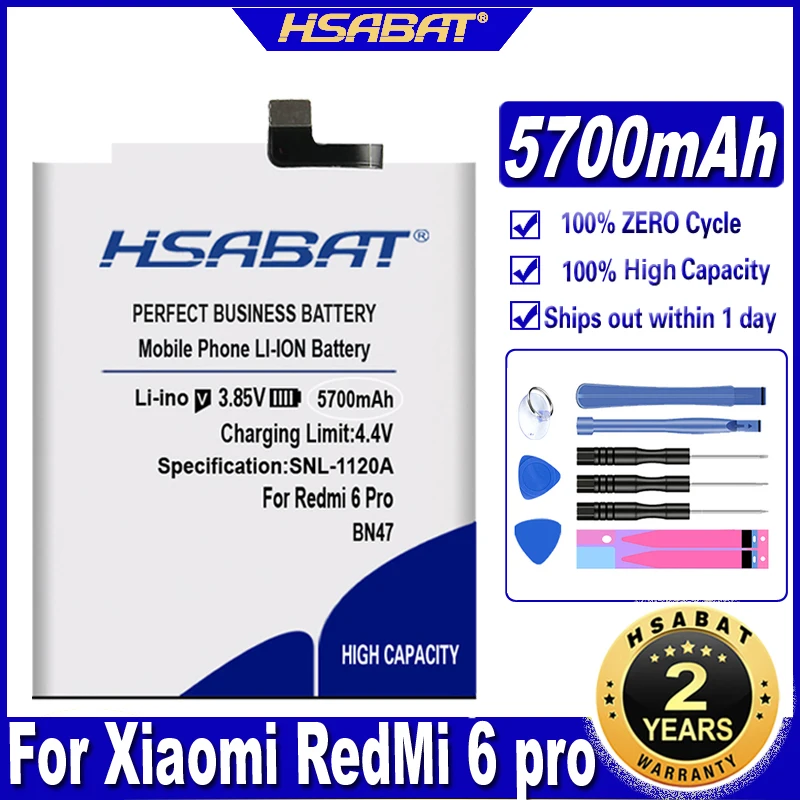 HSABAT BN47 5700mAh Battery for Xiaomi RedMi 6 pro / Hongmi Redmi 6 Pro / Mi A2 Lite