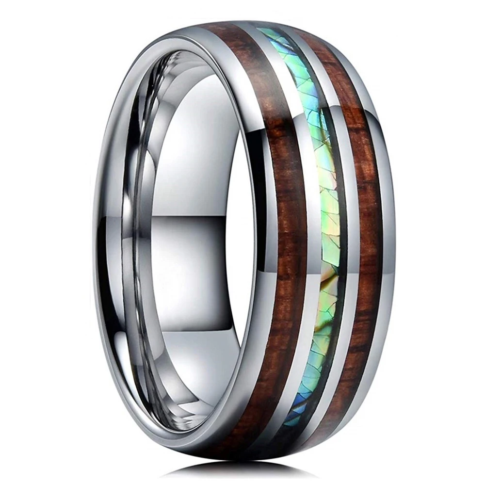 Cool 8mm Silver Color Camo Pattern Inlay Ring for Men