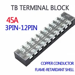 1Pcs Dual Row Barrier Screw Terminal Block Strip Wire Connector 600V 45A 3/4/6/10/12 Positions Optional