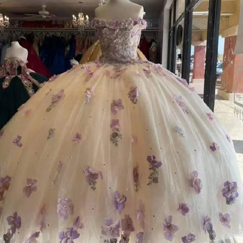 Vestidos De quinceañera De princesa, apliques De lentejuelas, cuentas, flores 3D, Vestidos De baile formales para fiesta, Vestidos De 15 Años personalizados