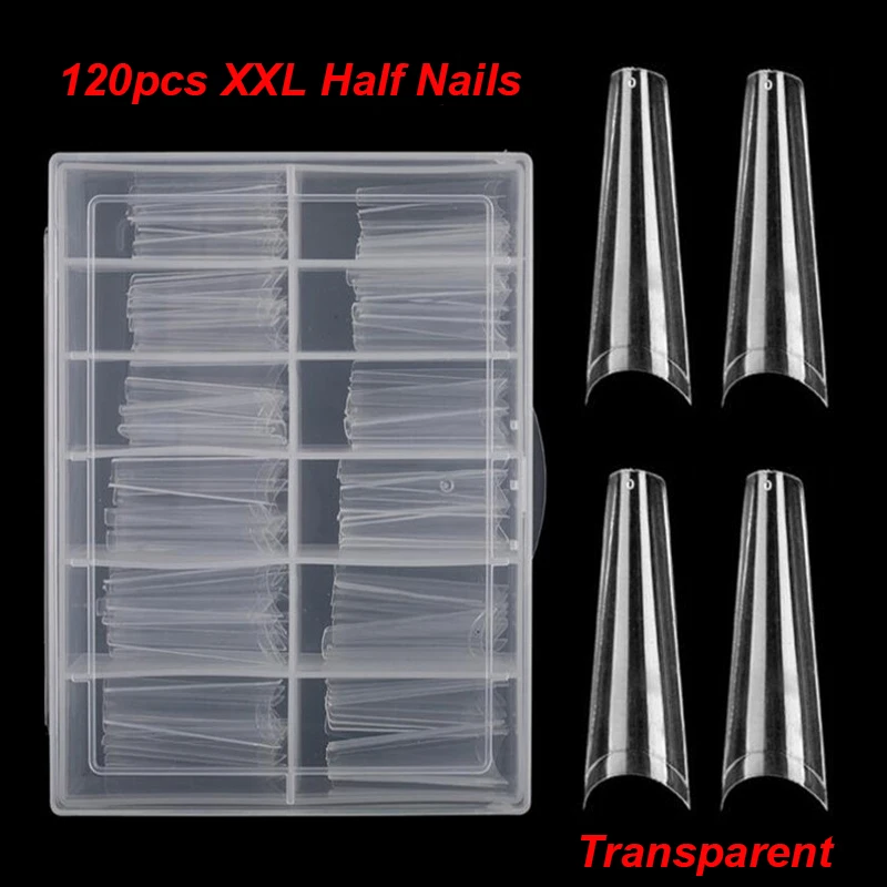 120/600pcs Press on False Nails XXL Long Coffin Clear Stiletto False Nails Tips Full/Half Cover DIY Acrylic Fake Nails 12 Sizes