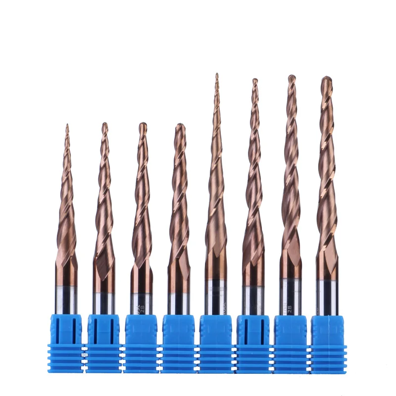 SHK6mm  R0.25-R1mm 1Set Of Tapered Ball Nose Woodworking Engraving Milling Cutters With Coated End Mills Wood Working Tool