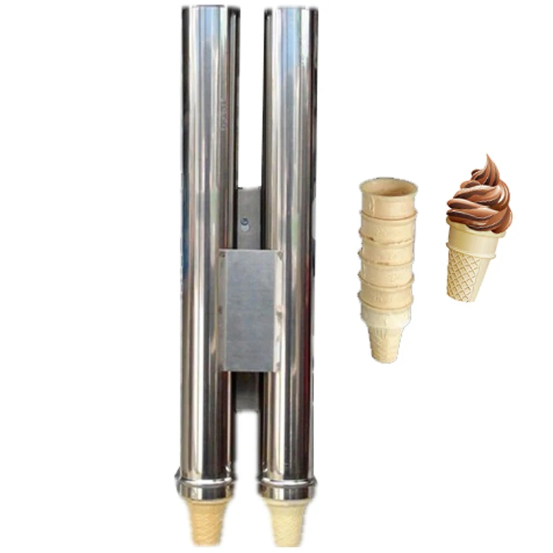 Stainless Steel Ice Cream Cone Holder Double Barrels for Soft Ice Cream Selling Double Cone Holders