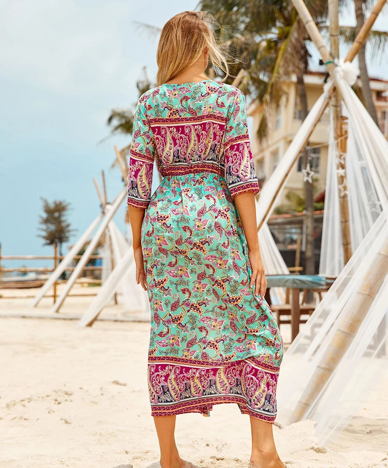 Cover Up Beach Woman Kaftan Beach Plus rozmiar okrycie plażowe z przodu otwarty, na co dzień kobiety ubierają Kimono okrycie na kostium kąpielowy