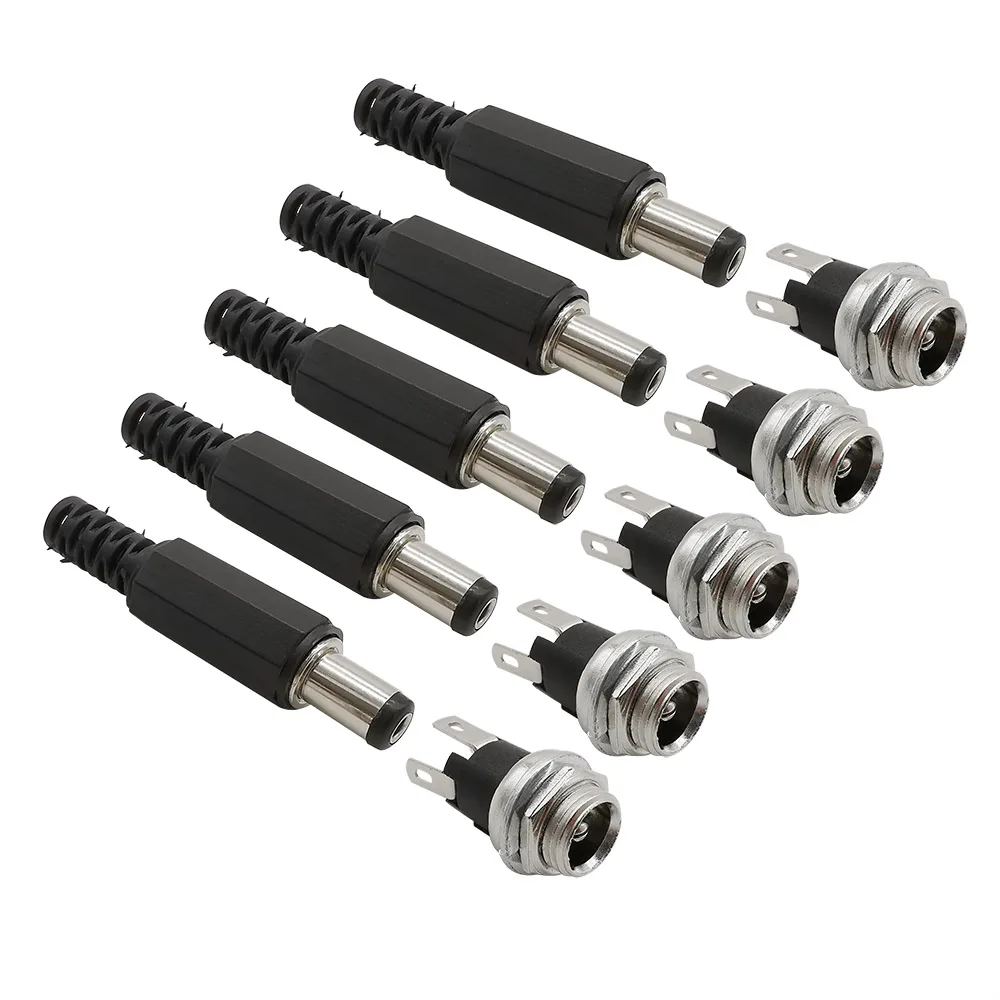 5 Paar 5,5 x 2,1 mm DC-Stromstecker + Buchse, Buchse, Schraubenmutter, Panel-Mount-Adapter, 5,5 x 2,1 mm, 12 V, 3 A, DC022 – Detail 3