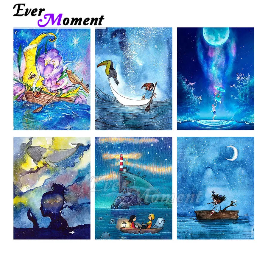 

Ever Moment Diamond Painting Full Square Resin Drill Handmade Decoration Paint By Diamond Wall Art Cartoon Moon Picture ASF2278