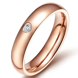 Ramos Stainless Steel Rings For Women Men Simple One Zircon Engagement Fashion Jewelry Rings For Male Party Wedding