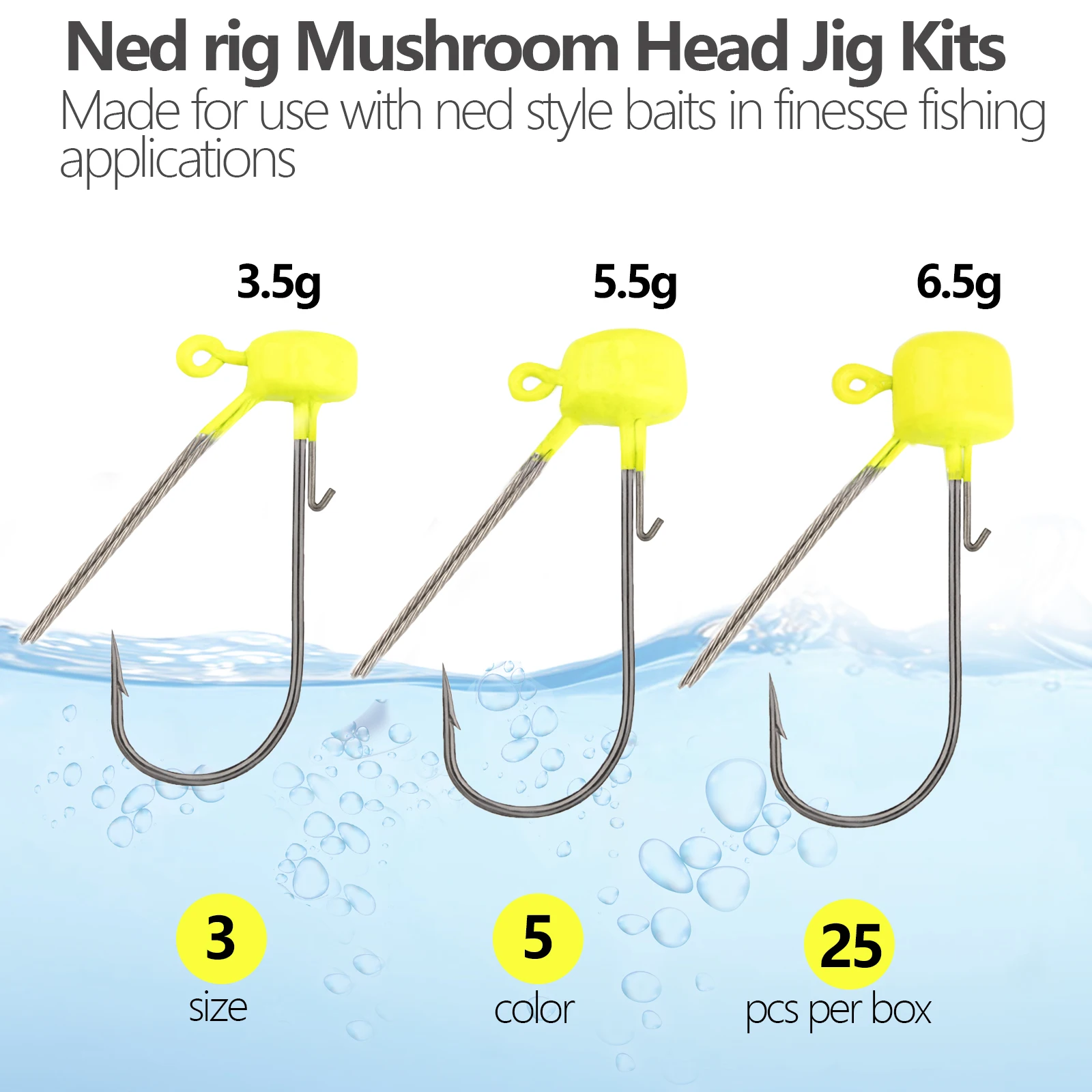 5pcs/lot Mushroom Jig Head Fishing Hook Weedless Fishing Ned Rig Bass Fishing Tackle 3.5g 5.5g 6.5g