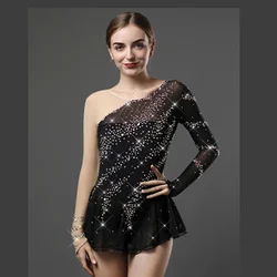 LIUHUO Figure Skating Dress Women's Girls' Ice Performance Black Competition Leotard Artistic Costume Dance Adult Long Sleeve