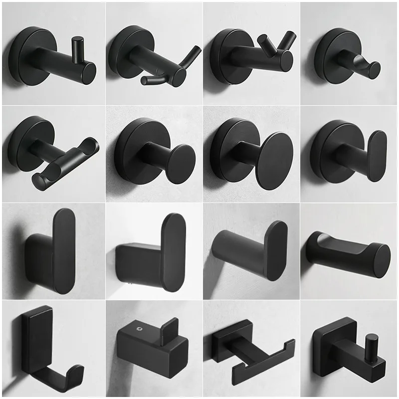 Drilling 304 Stainless Steel Black Clothes Hook Bathroom Hook Coat behind Door Wall Hanging l Hanger Clothes Robe Rack Hook