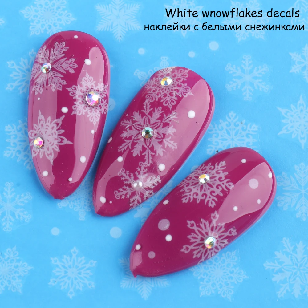 White Snowflakes Nail Stickers New Year Sliders Deer Trees Santa Water Nail Decals Xmas Design Manicure Tattoos GLSTZ1098-1113