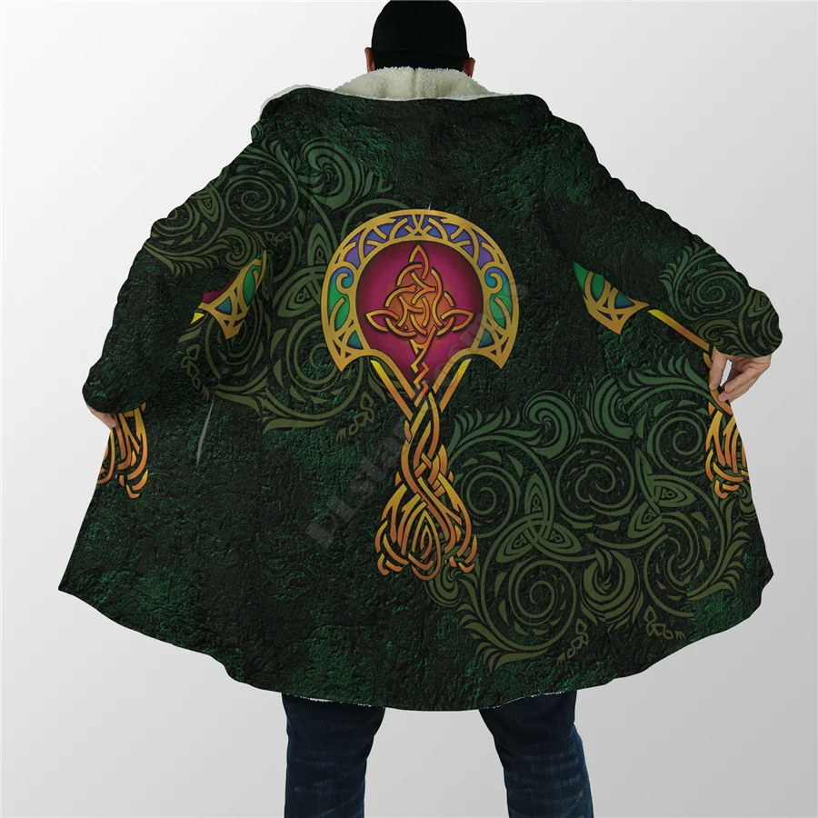 Celtic Tree Cloak 3D All Over Printed Hoodie Cloak for Men Women Winter Fleece Wind Breaker Warm Hood Cloak