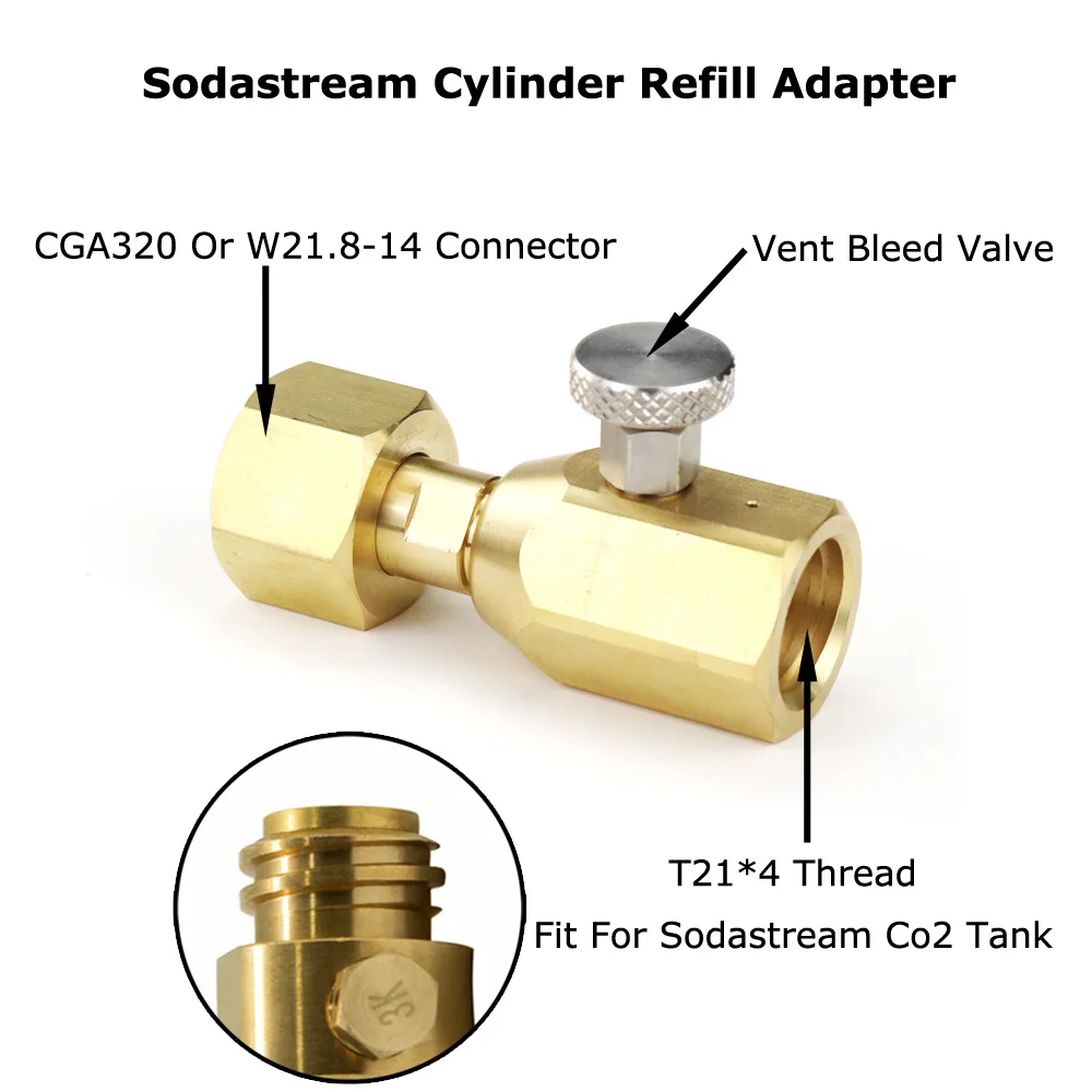 NEW Soda CO2 Cylinder Tank Refill Adaptor with Bleed Valve Fit W21.8-14(DIN 477) Or CGA320 Connector